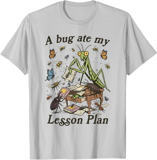 Bug Lover Insect Back to School A Bug Ate My Lesson Plan T-Shirt - T-Shirt | Ash