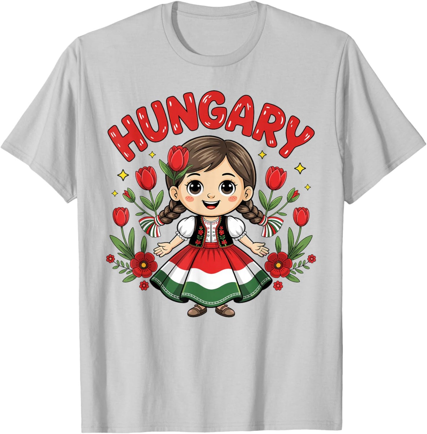 Cute Hungarian Girl in Traditional Red Dress for Kids T-Shirt - T-Shirt | Ash