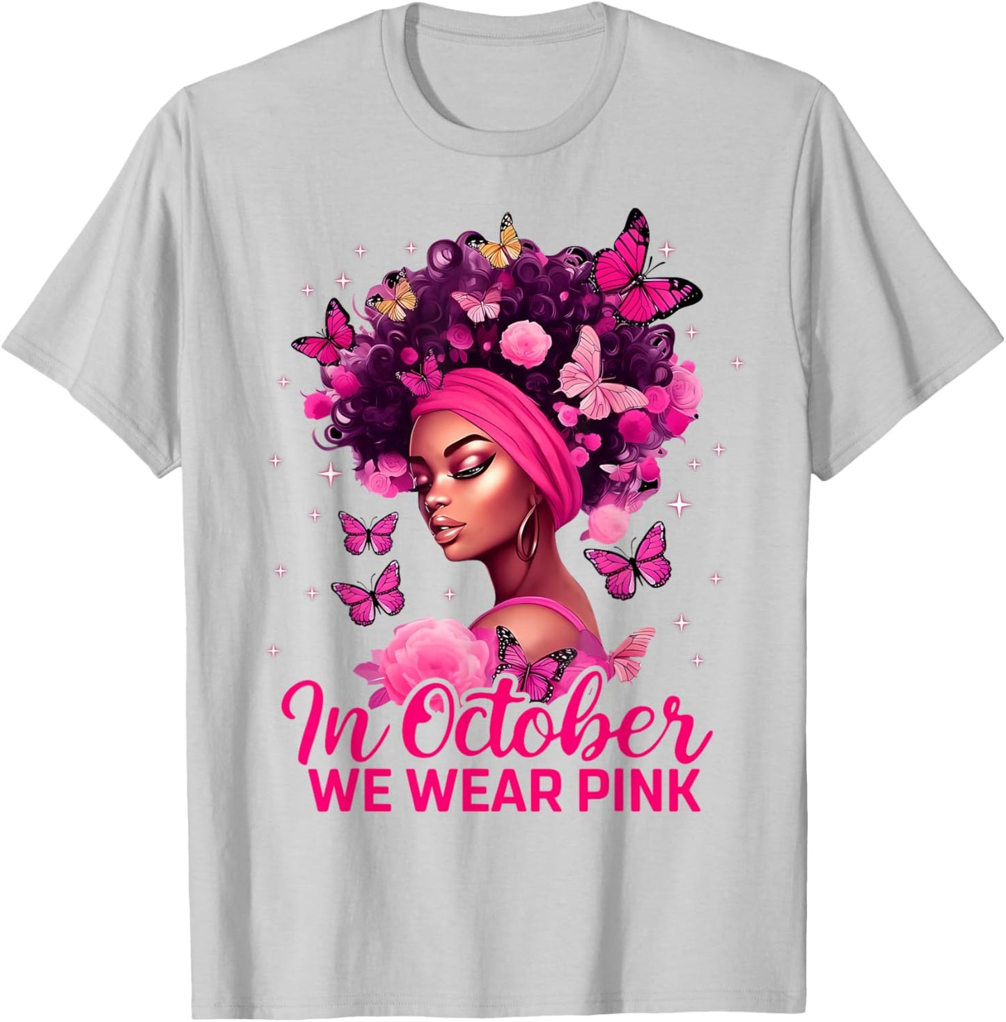in October We Wear Pink Black Women Breast Cancer Awareness T-Shirt - T-Shirt | Ash