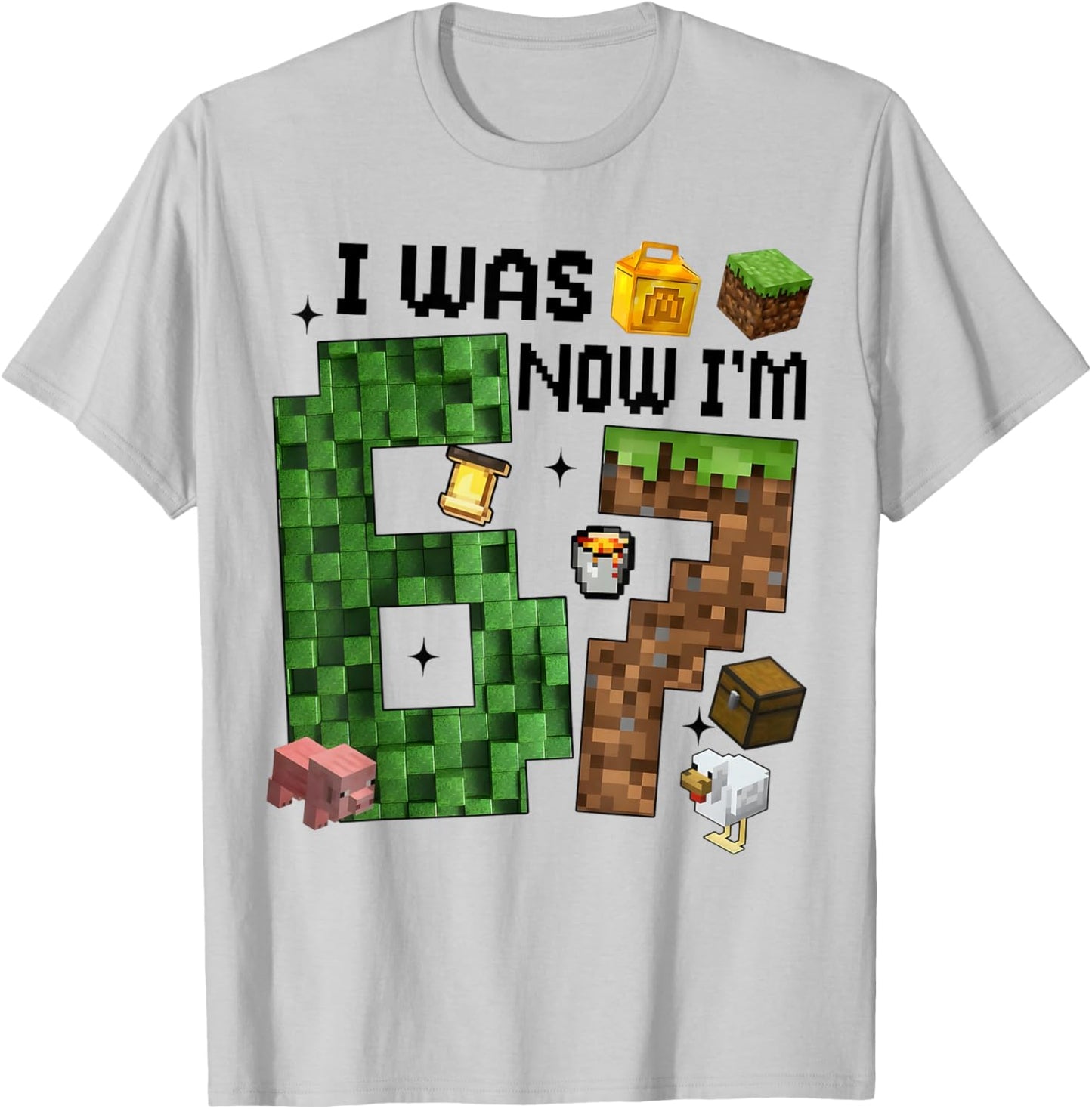 I was 6 Now I'm 7 Year Old Birthday Pixel Game Boys Kid 67 T-Shirt - T-Shirt | Ash