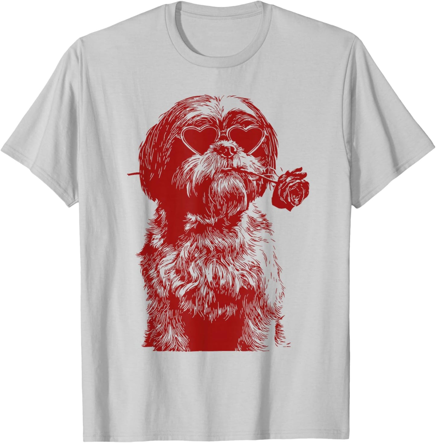 Valentine Shih Tzu with Heart Sunglasses Floral Romantic Dog T-Shirt - T-Shirt | Ash