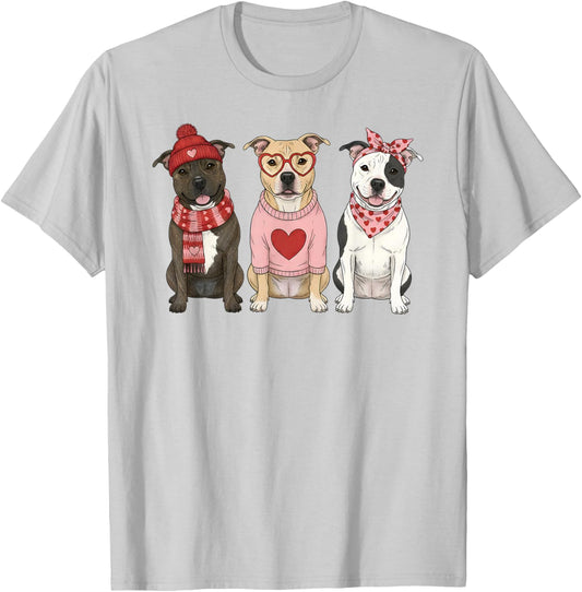 Cute Pitbull Valentine Pittie Dog T-Shirt - T-Shirt | Ash