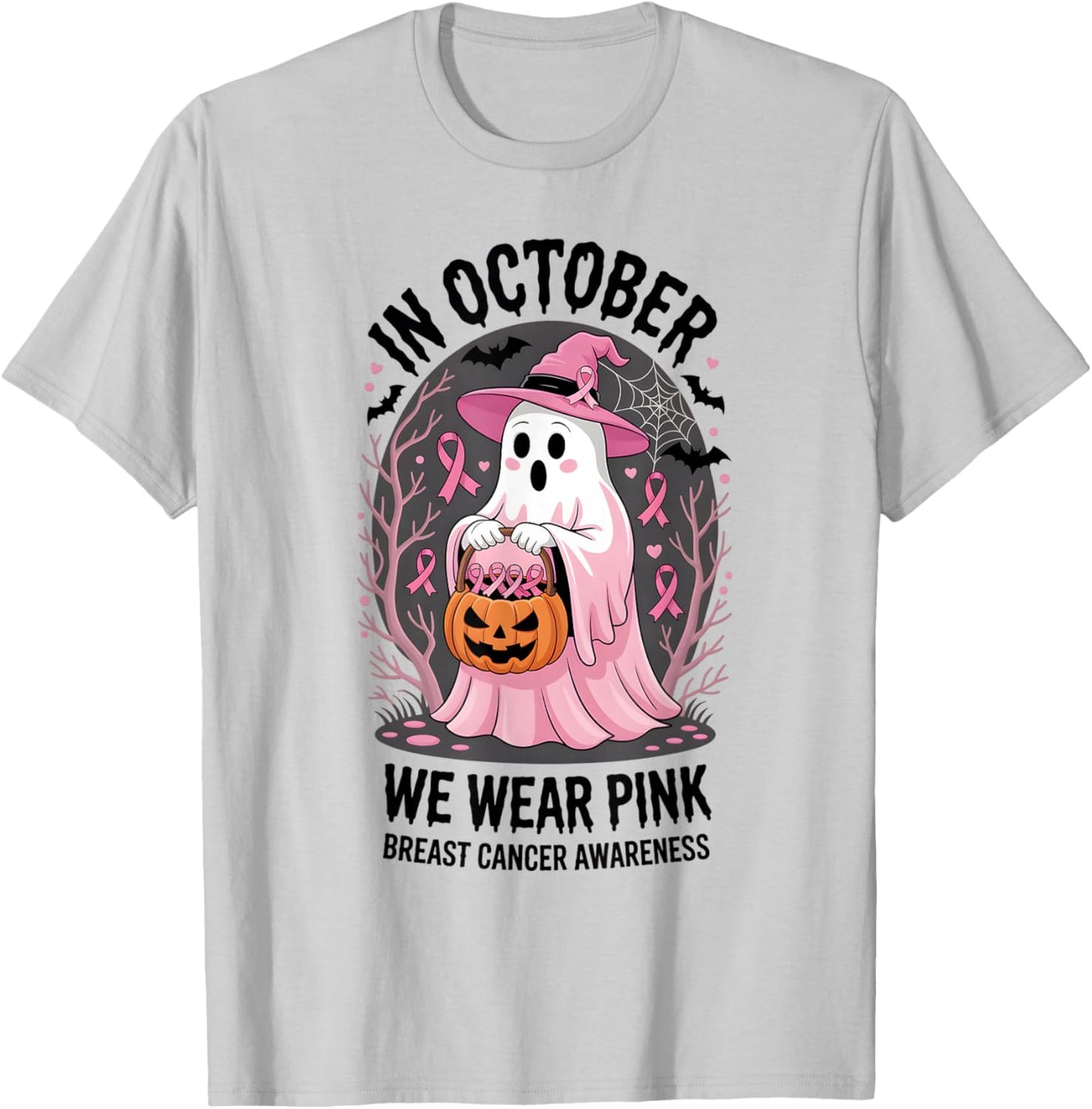 in October We Wear Pink Breast Cancer Awareness T-Shirt - T-Shirt | Ash