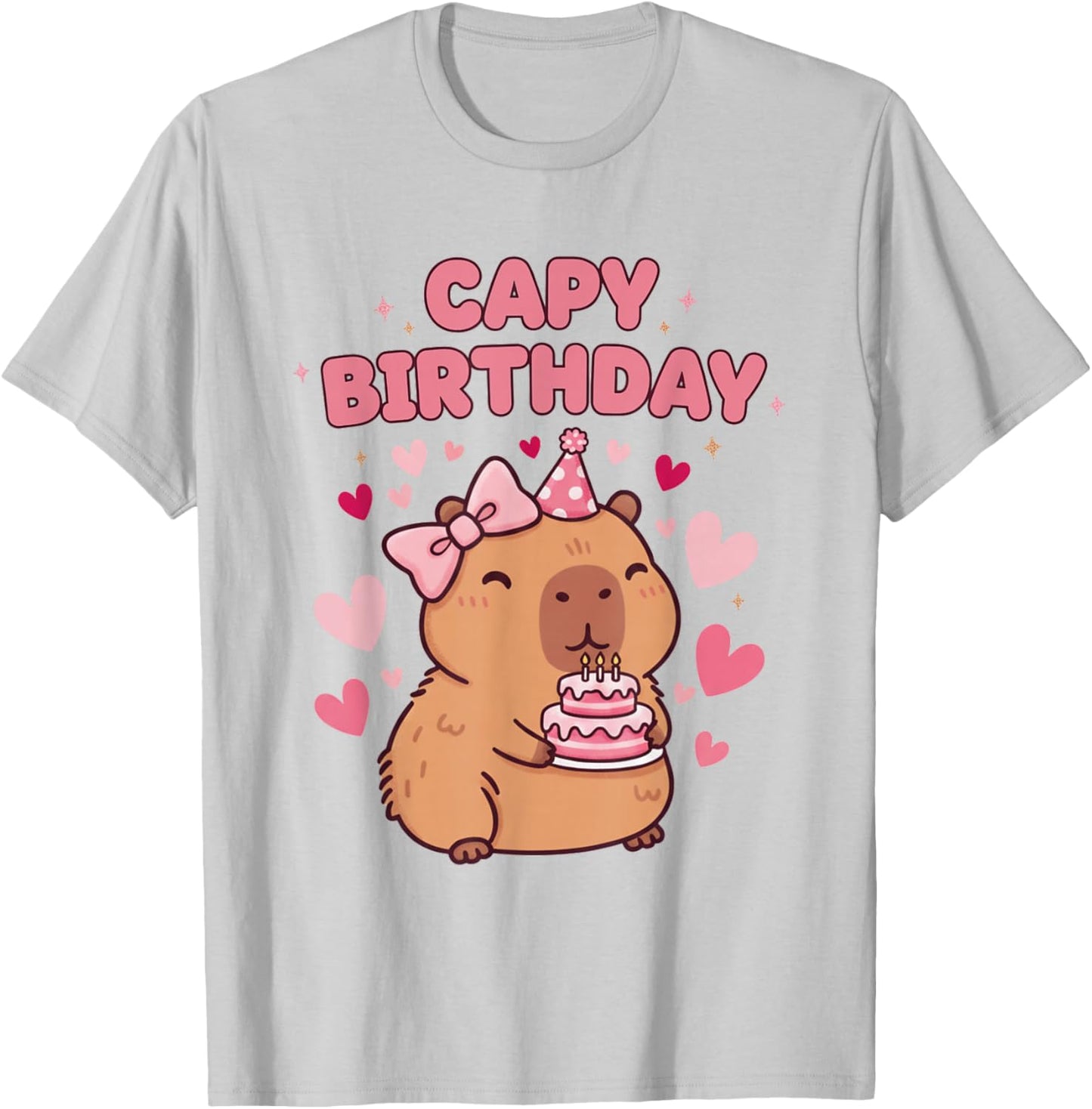 Capybara Birthday Girl Cute Capybara Animal Lovers Bow Party T-Shirt - T-Shirt | Ash
