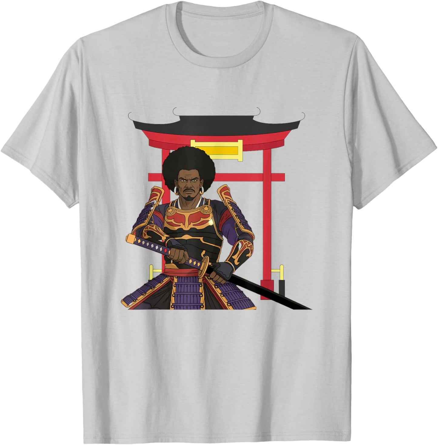 African Samurai Warrior Katana Torii Gate Japanese Bushido T-Shirt - T-Shirt | Ash