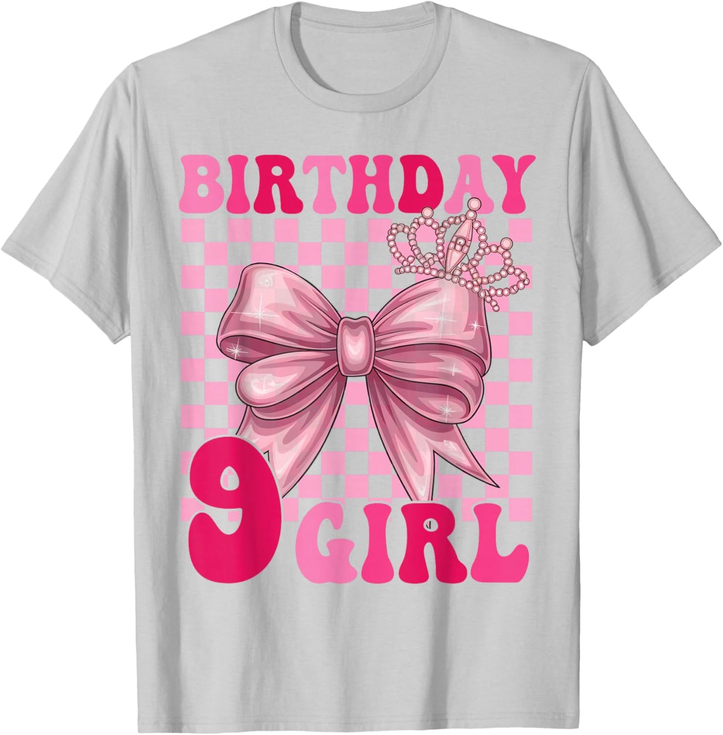 Its My 9th Birthday Girl Coquette Bow 9 Year Old Party Girl T-Shirt - T-Shirt | Ash
