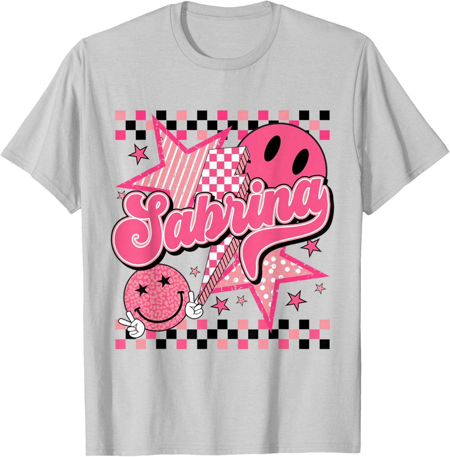 Sabrina First Name I Love Sabrina Checkered Groovy 80's T-Shirt - T-Shirt | Ash