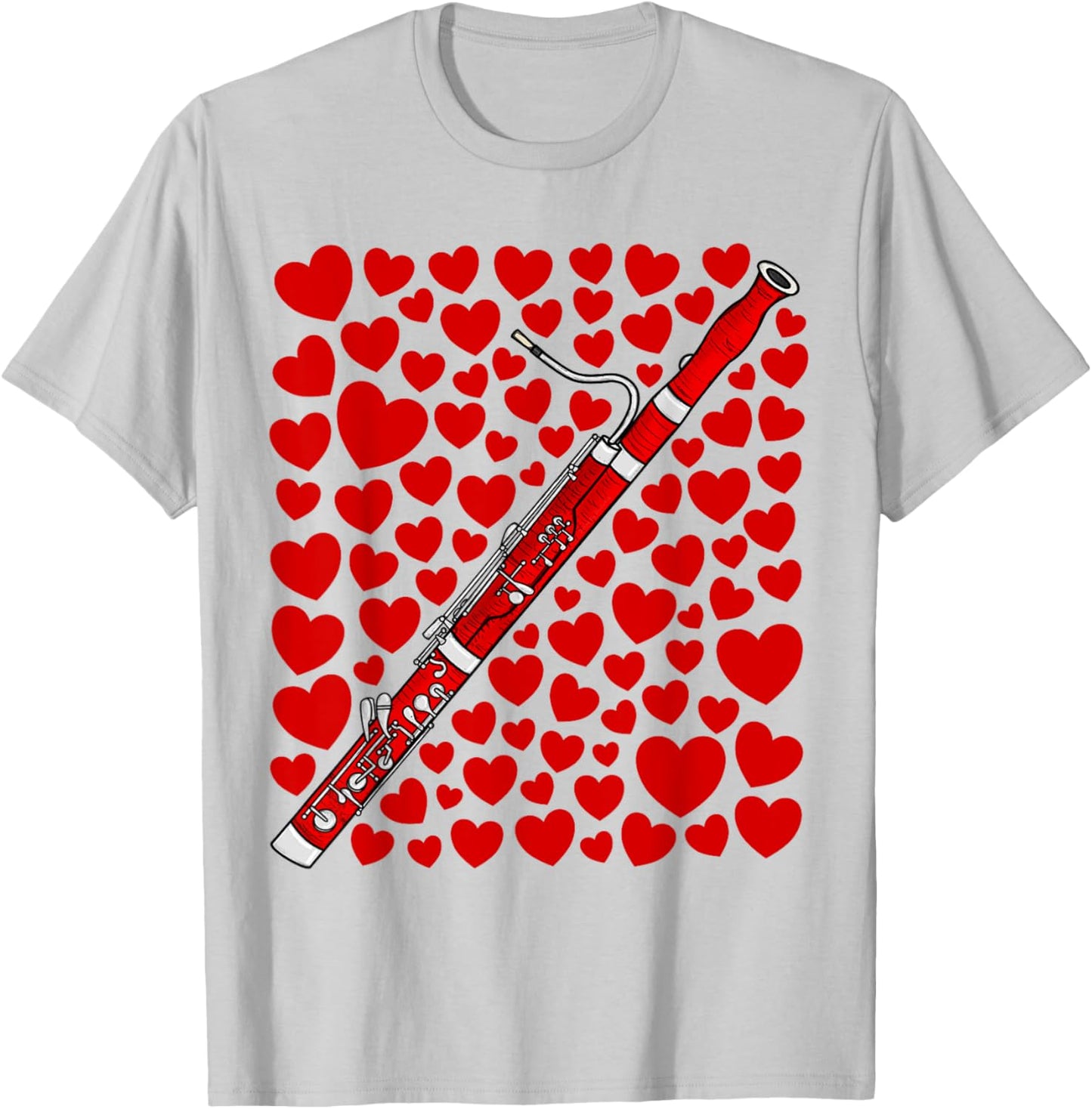 Bassoon with Hearts Bassoonist Valentines Wedding Musician T-Shirt - T-Shirt | Ash