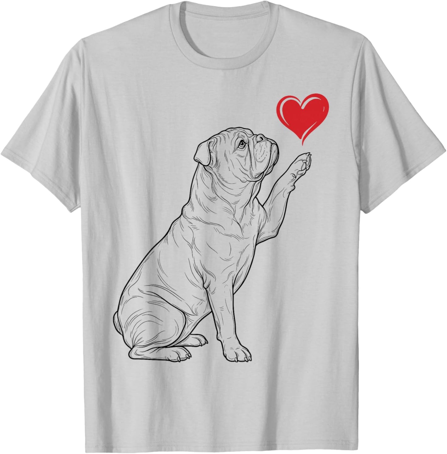 English Bulldog Dog Art Holding Heart Valentines T-Shirt - T-Shirt | Ash