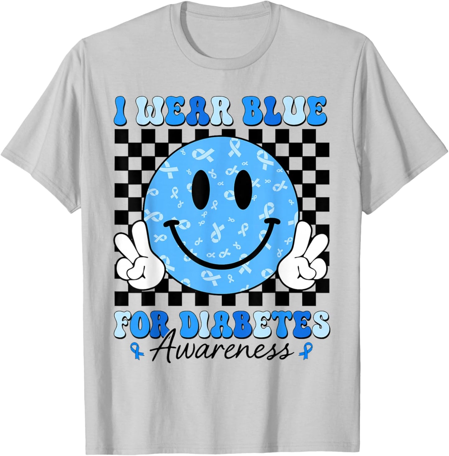 I Wear Blue for Diabetes Awareness Month Smile Face Diabetic T-Shirt - T-Shirt | Ash