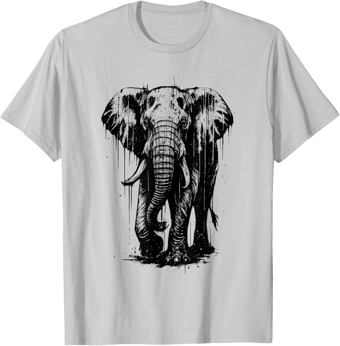 Elephant Ink Art Wild Safari Jungle Animal Grunge Aesthetic T-Shirt - T-Shirt | Ash
