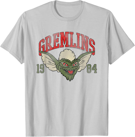 Gremlins 1984 Athletic Logo Illustration Vintage 80's Movie T-Shirt - T-Shirt | Ash