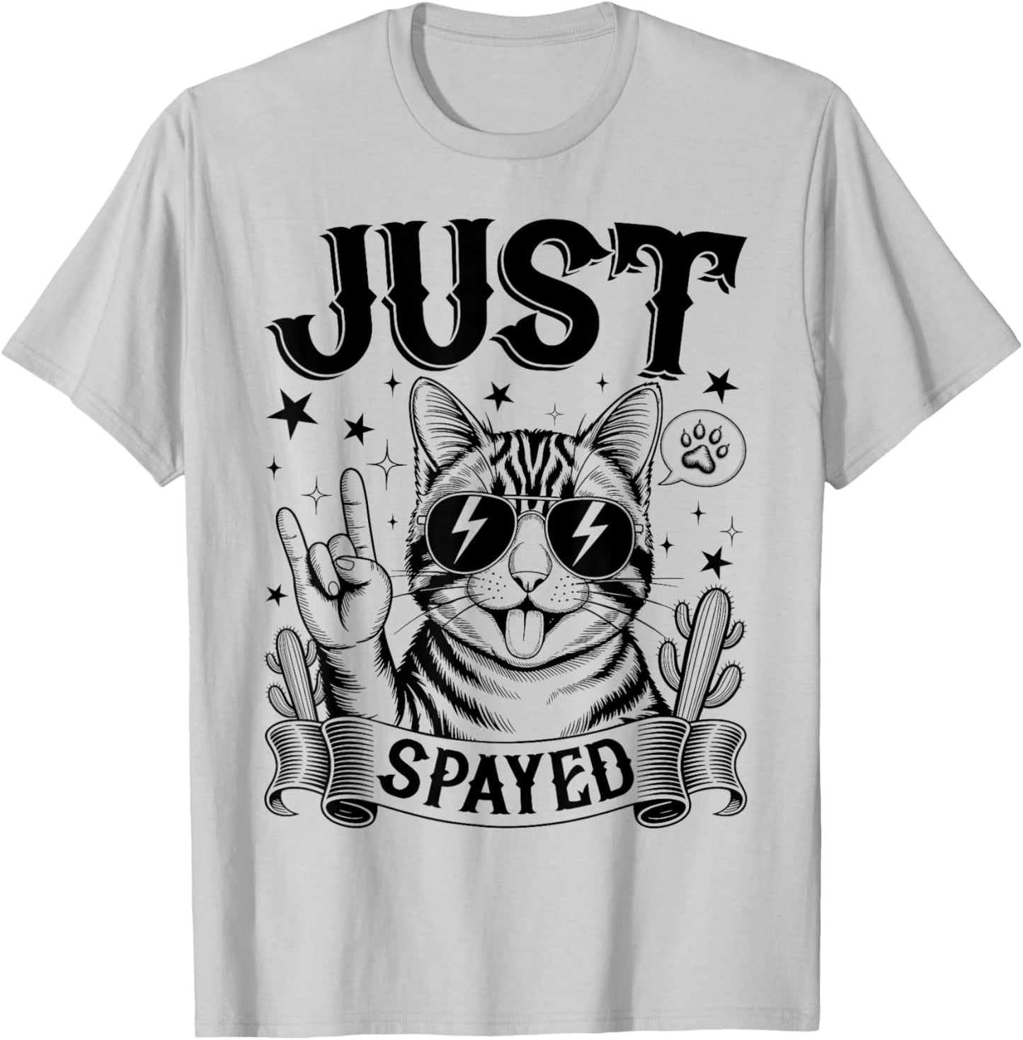 Just Spayed Retro Funny Cat Shirt Cool Cat Lover Gift T-Shirt - T-Shirt | Ash