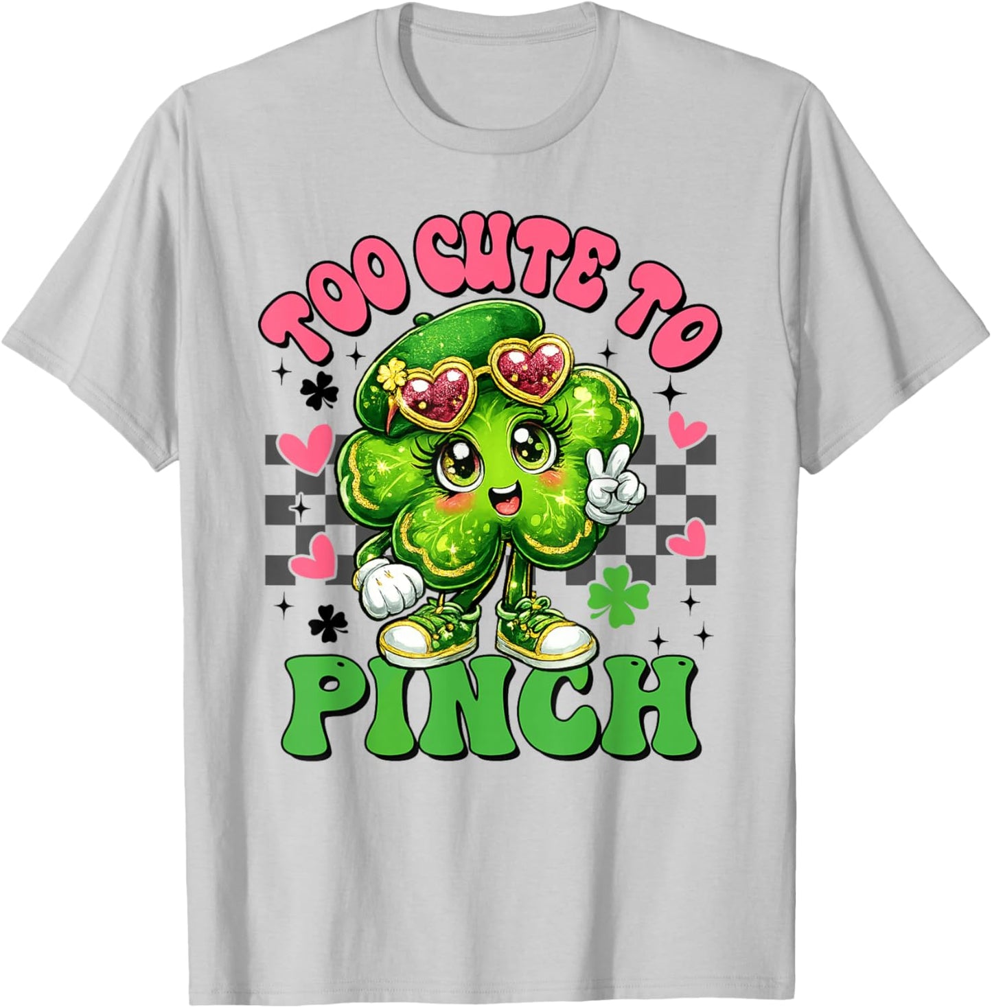 Too Cute to Pinch Groovy Shamrock St Patricks Day Girls T-Shirt - T-Shirt | Ash