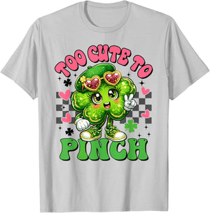 Too Cute to Pinch Groovy Shamrock St Patricks Day Girls T-Shirt - T-Shirt | Ash