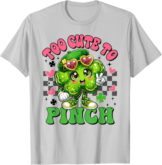 Too Cute to Pinch Groovy Shamrock St Patricks Day Girls T-Shirt - T-Shirt | Ash