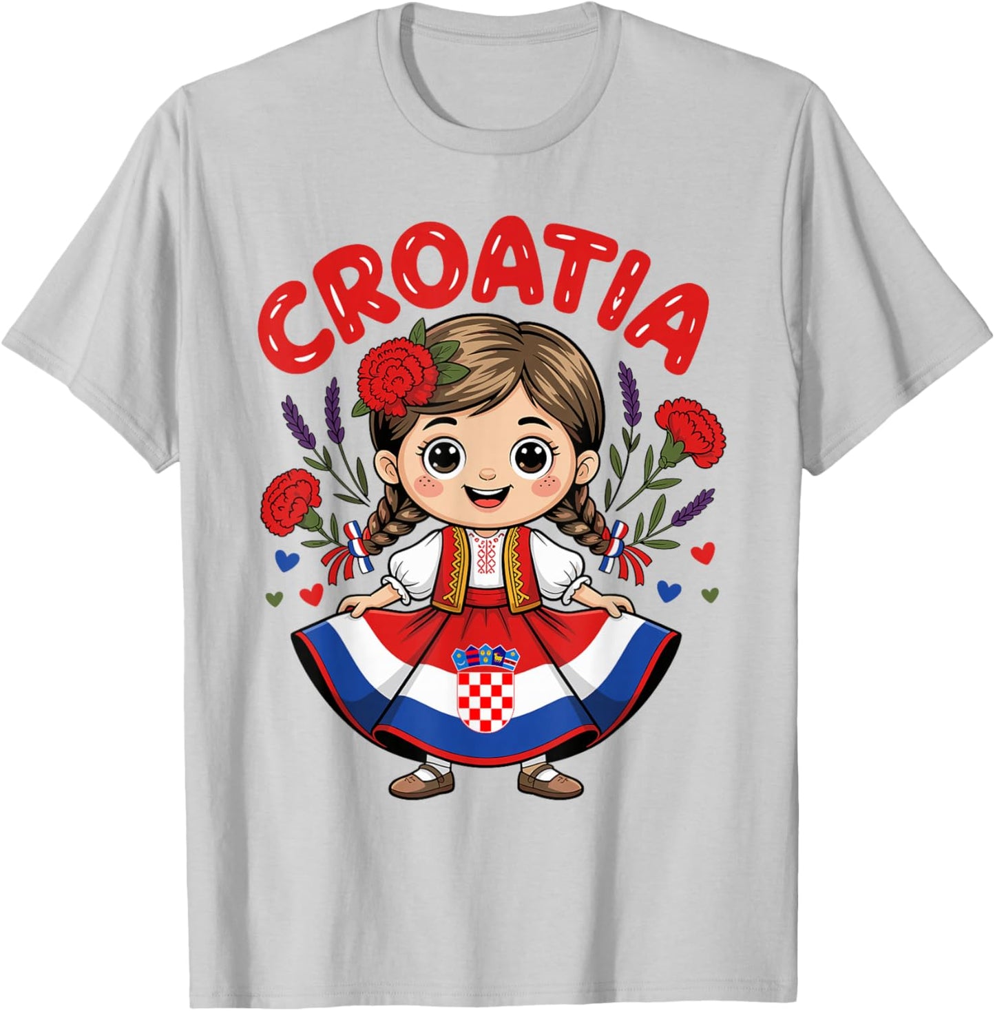 Cute Croatia Girl in Traditional Dress for Kids T-Shirt - T-Shirt | Ash