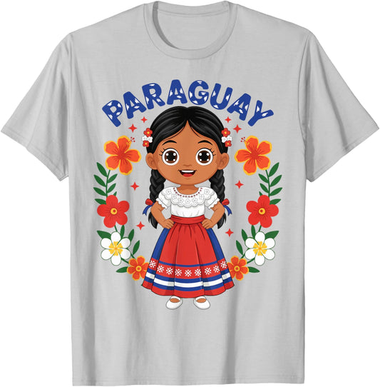 Paraguay Paraguayan Girl Traditional Dress Flowers Heritage T-Shirt - T-Shirt | Ash