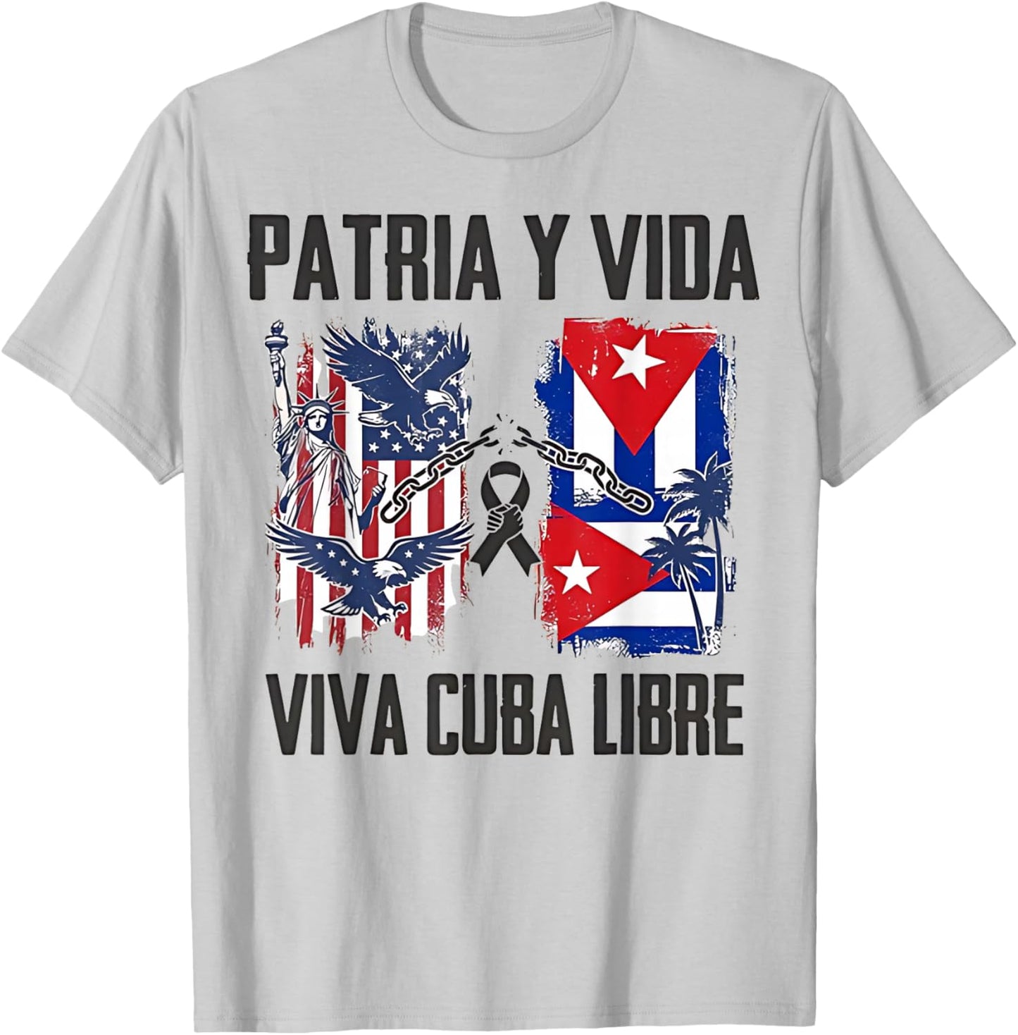 Patria Y Vida Viva Cuba Libre - Cuba America Flag T-Shirt - T-Shirt | Ash
