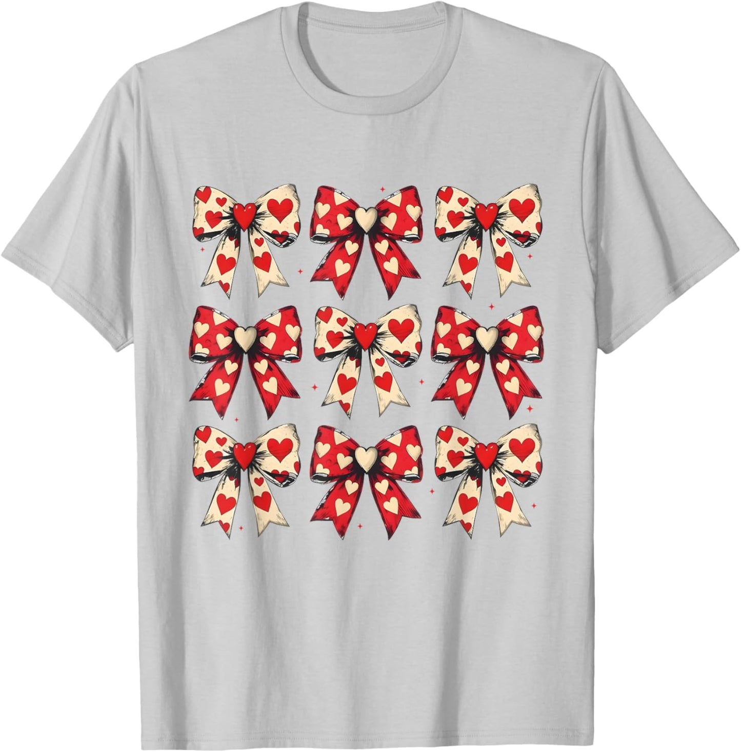 Valentines Day Hearts Coquette Bow Women Girls Boys T-Shirt - T-Shirt | Ash