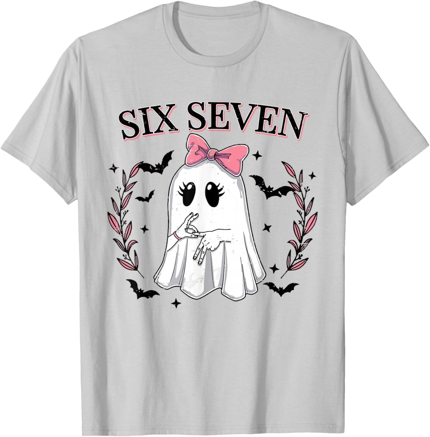 Funny Six Seven Meme 67 Spooky Ghost Halloween 6 7 Cute Girl T-Shirt - T-Shirt | Ash