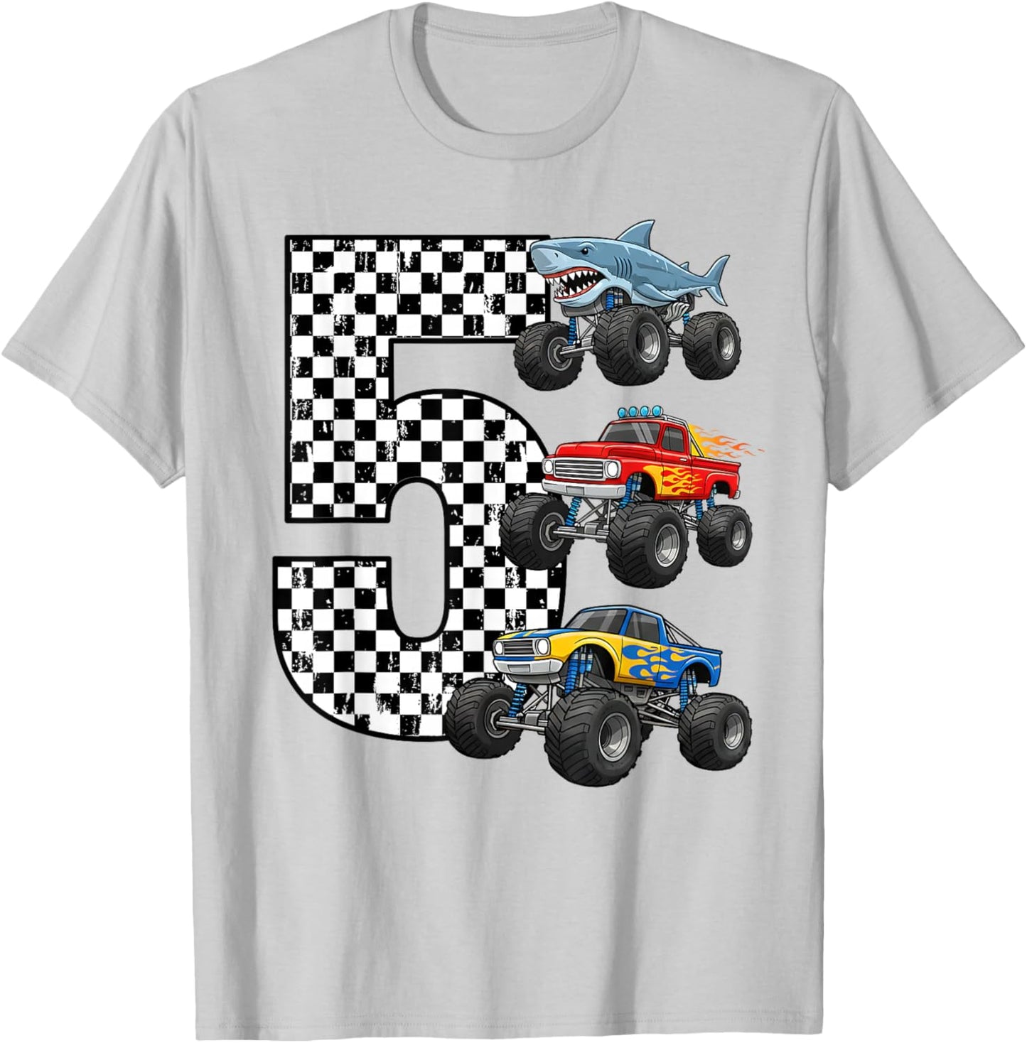 Birthday Monster Truck 5 Year Old Boys 5th Party T-Shirt - T-Shirt | Ash