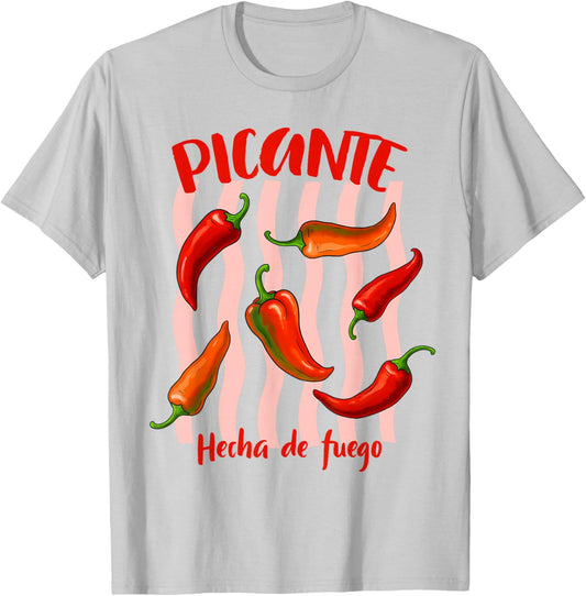 Spanish Spicy Farmers Market Pepper Picante Hecha De Fuego T-Shirt - T-Shirt | Ash