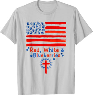 Cute Red White and Blueberries Fingerpaint Flag and Cross T-Shirt - T-Shirt | Ash