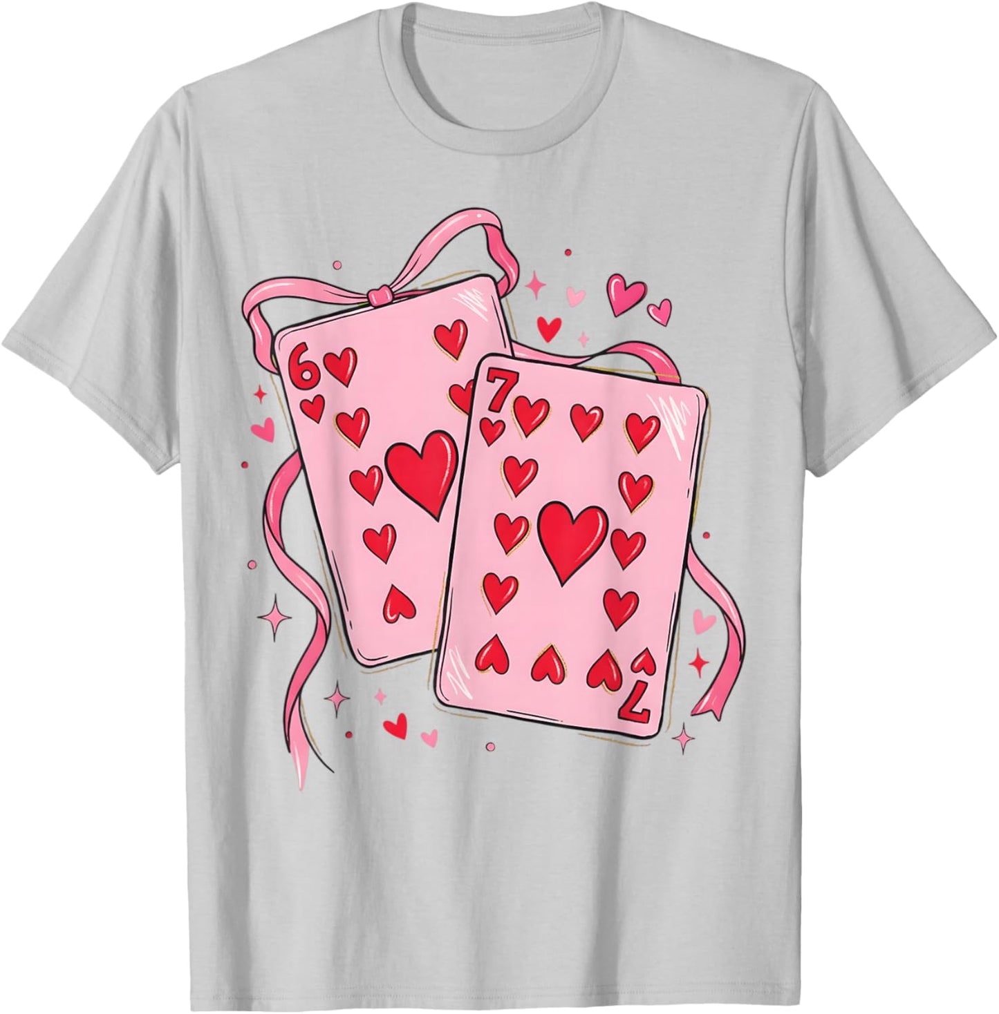 Playing Cards Valentine 6 7 67 Six Seven Valentines Funny T-Shirt - T-Shirt | Ash