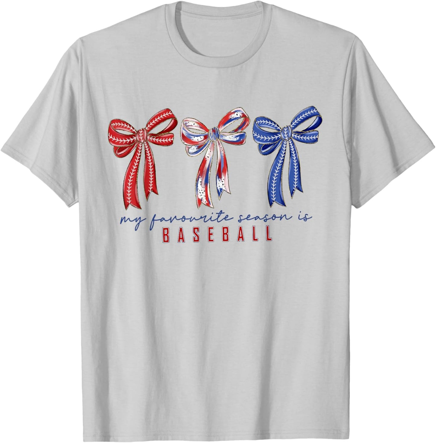 My Favorite Season is Baseball Coquette Bow Game Day Mom Sis T-Shirt - T-Shirt | Ash