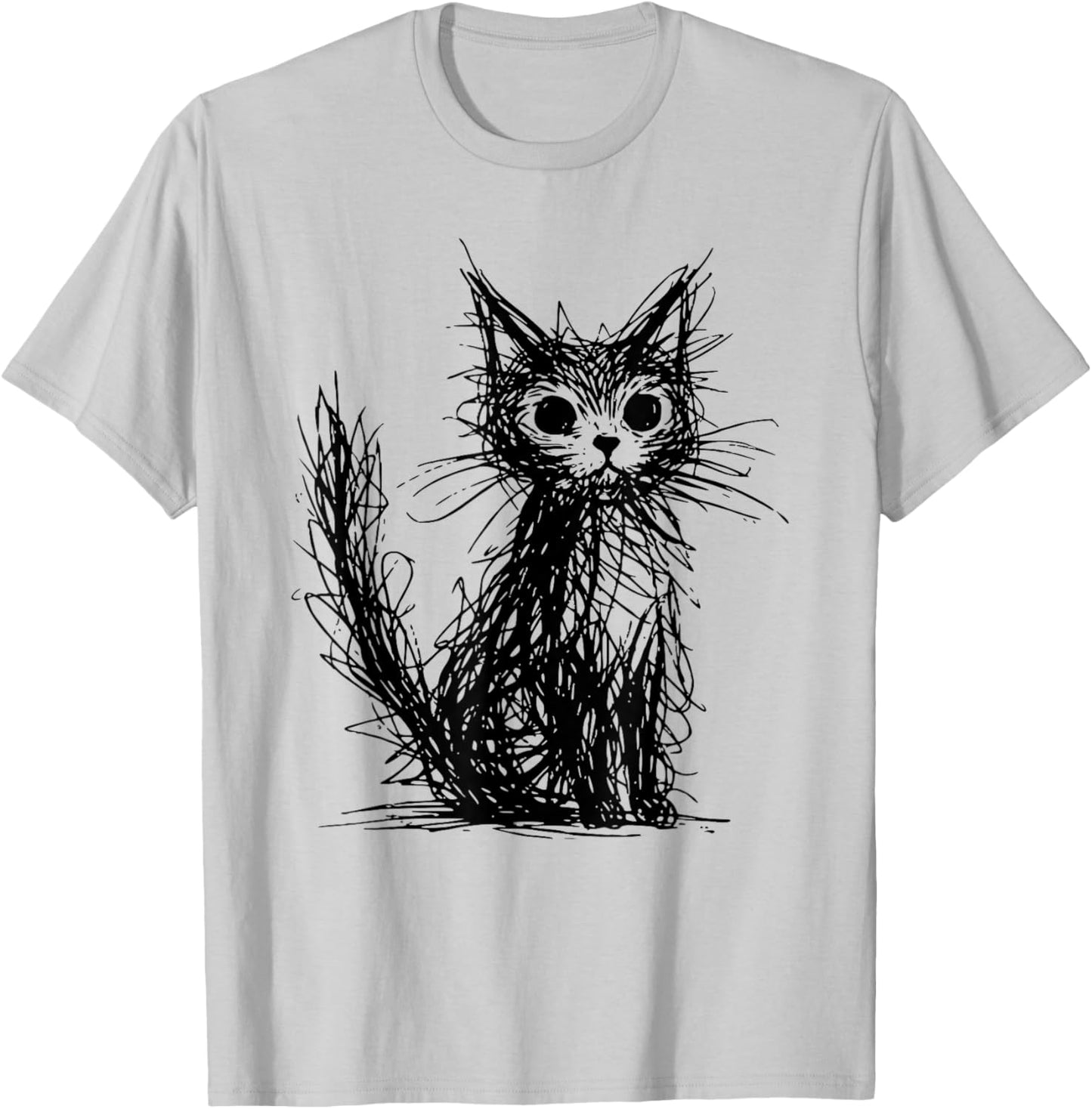Minimal Line Art Minimalist Abstract Sketch Scribble Cat T-Shirt - T-Shirt | Ash