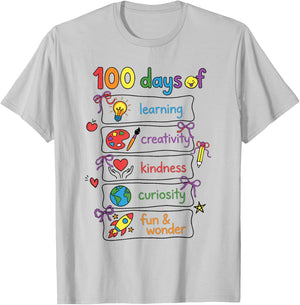 100 Days of Learning Teacher Girls Boys 100th Day of School T-Shirt - T-Shirt | Ash