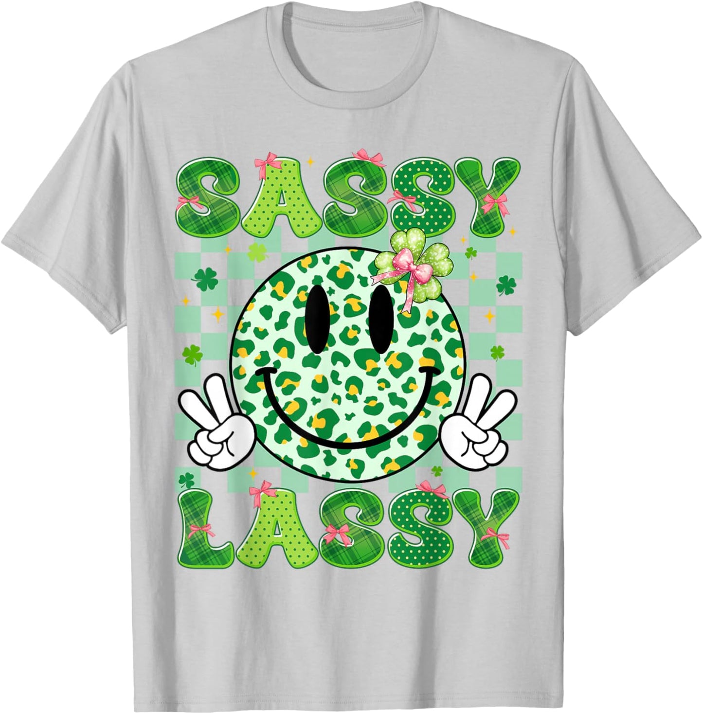 Sassy Lassy Shamrock Leopard St Patricks Girl Kid Women T-Shirt - T-Shirt | Ash
