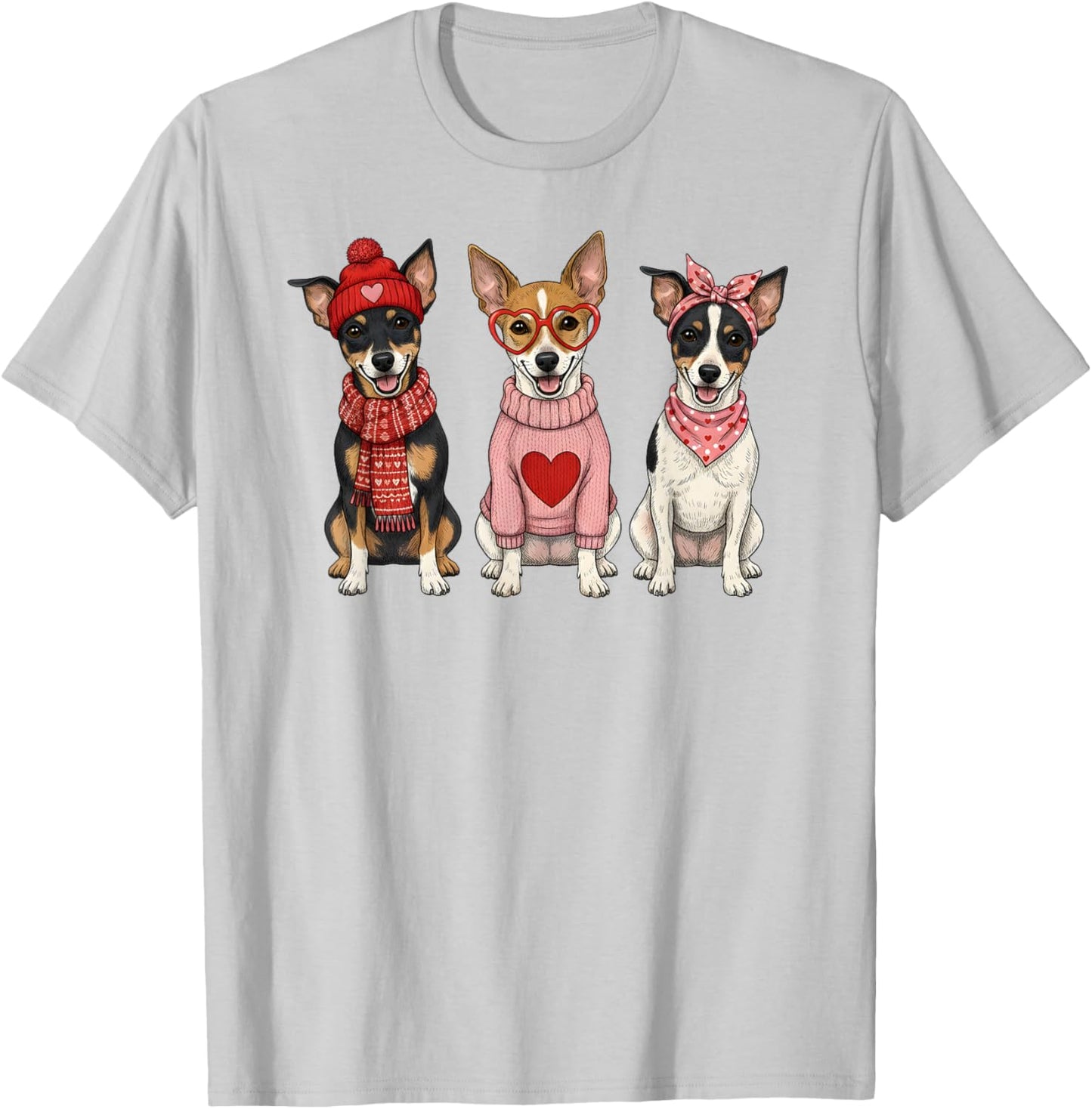 Cute Rat Terrier Valentine Dog T-Shirt - T-Shirt | Ash