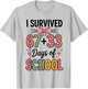 I Survived 67+33 Day of School 100 Days of School Teacher T-Shirt - T-Shirt | Ash