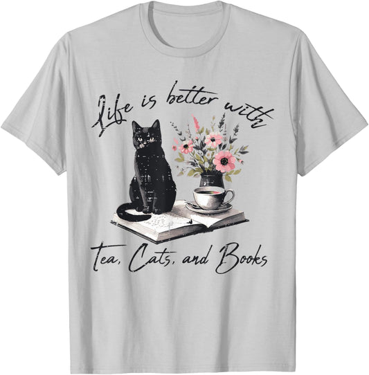 Life Better with 2 Cats Books Kitten Kitty Women Girls Kids T-Shirt - T-Shirt | Ash