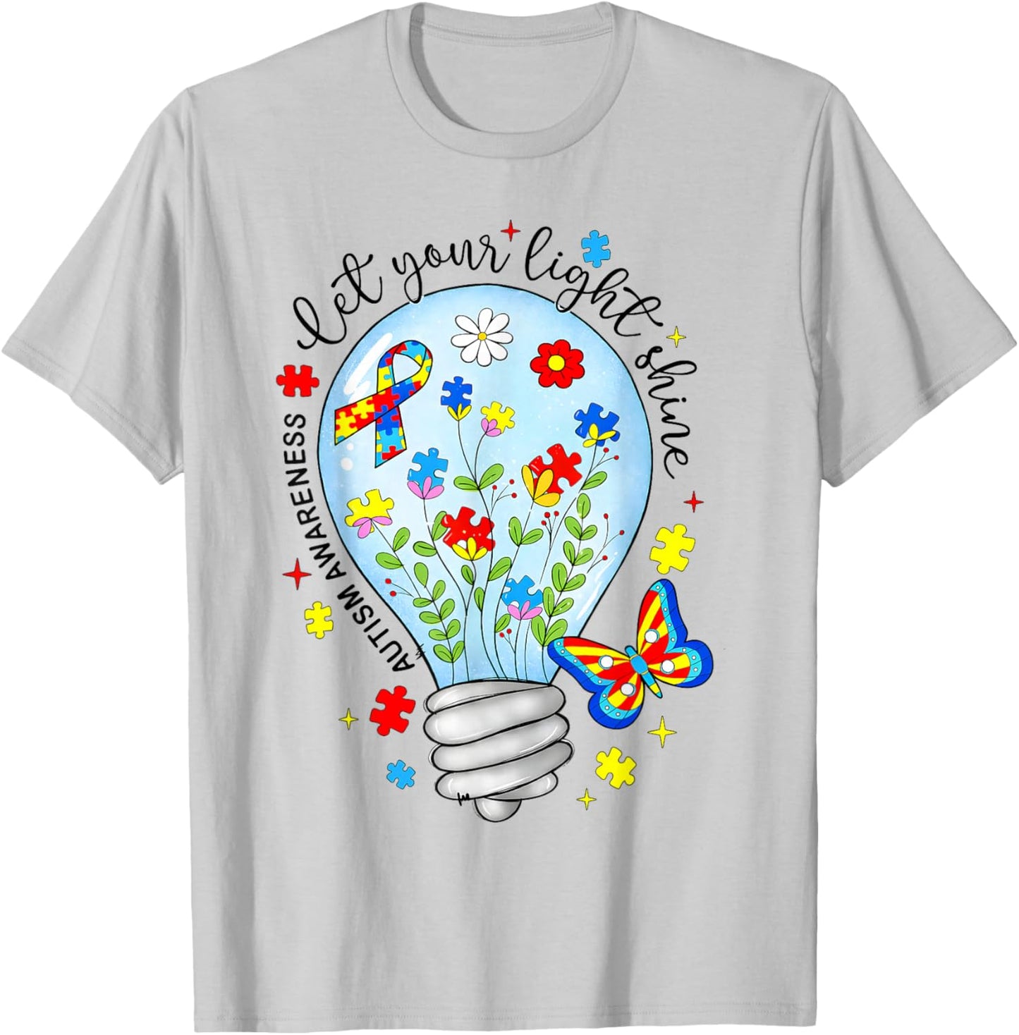 Let You Light Shine Autistic Blue Autism Awareness Men Women T-Shirt - T-Shirt | Ash