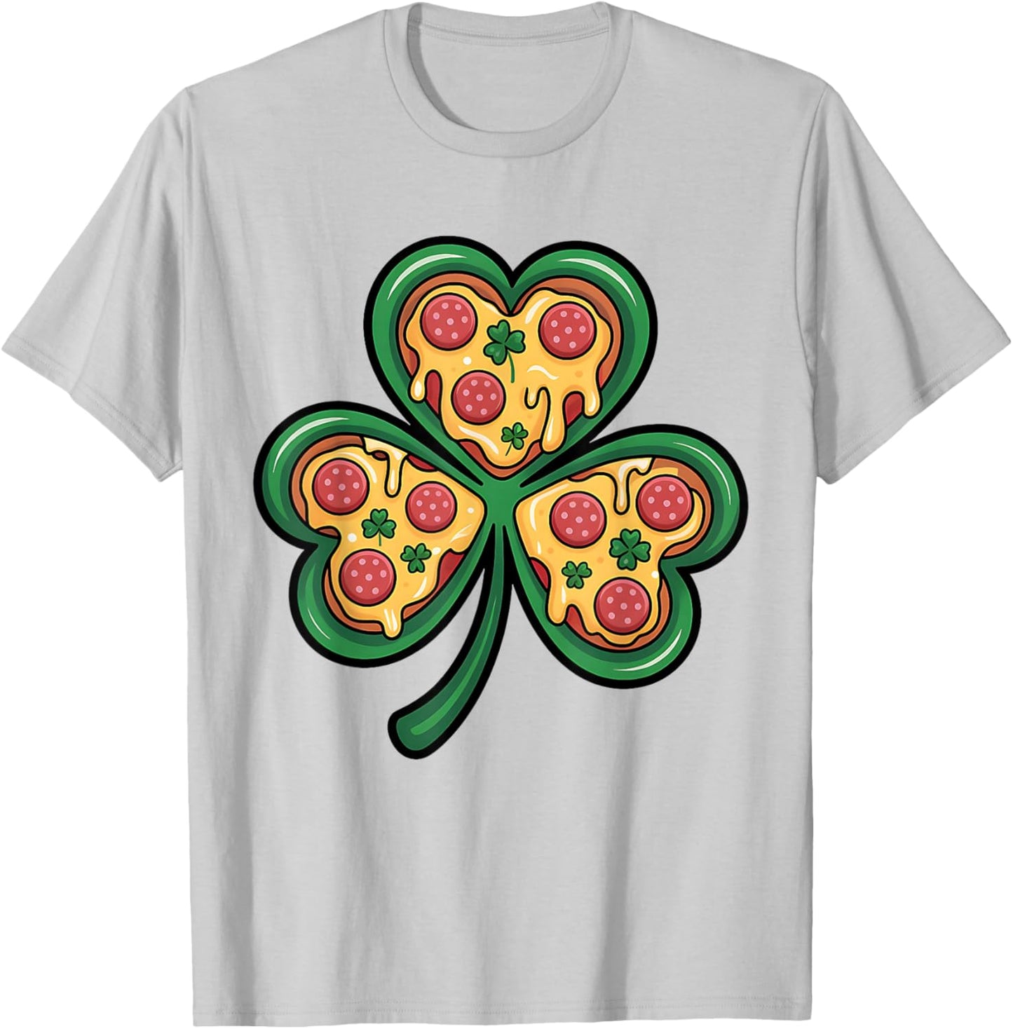 St Patrick’s Day Pizza Shamrock Funny Irish Food T-Shirt - T-Shirt | Ash