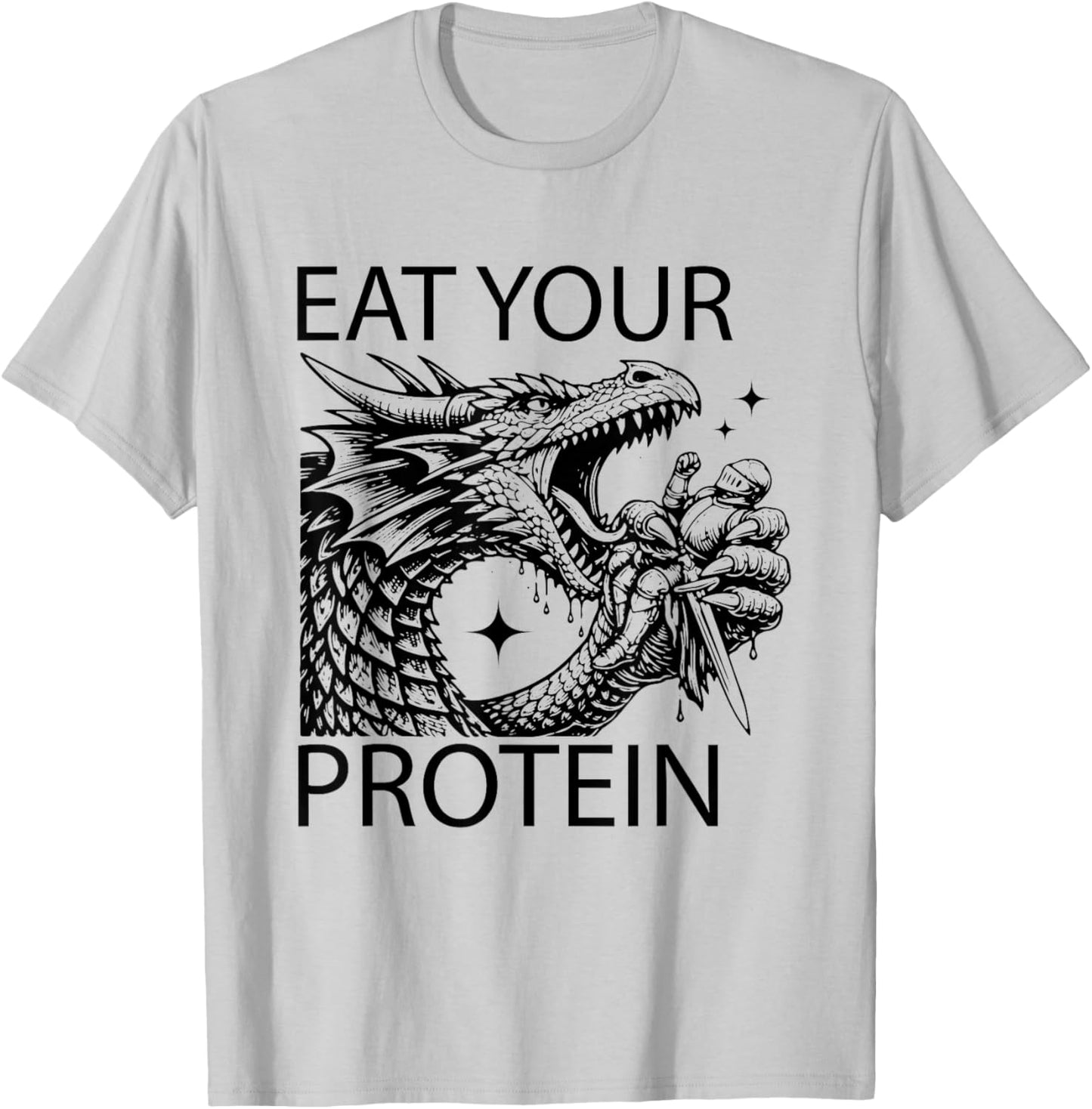 Dragon Eat Your Protein Funny Sarcastic Dragon T-Shirt - T-Shirt | Ash