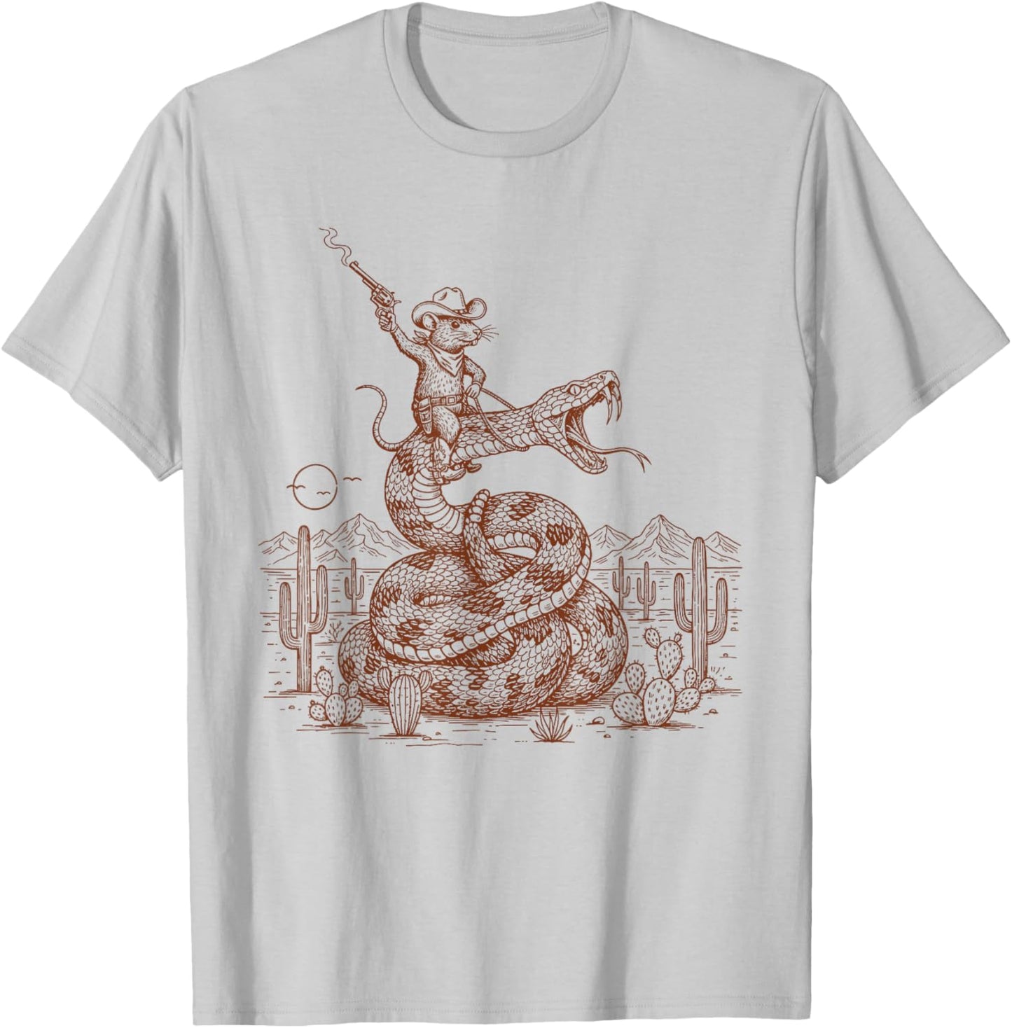 Cowboys Mouse Riding Snake Wild West Saddle Up Western Life T-Shirt - T-Shirt | Ash