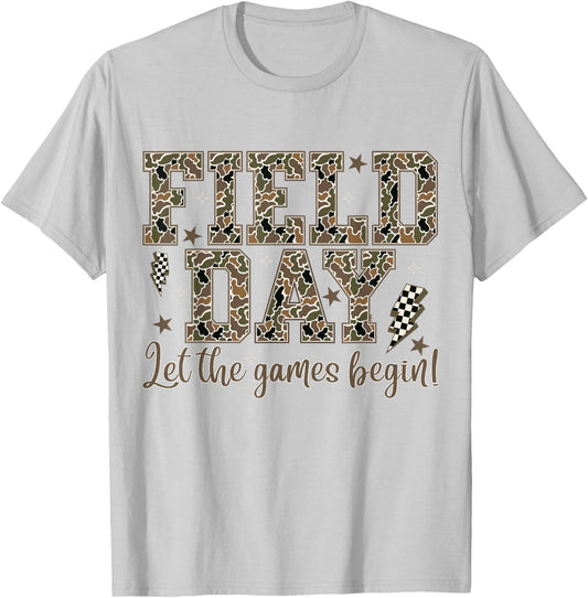 Field Day Let The Games Begin Funny Field Day Camouflage T-Shirt - T-Shirt | Ash