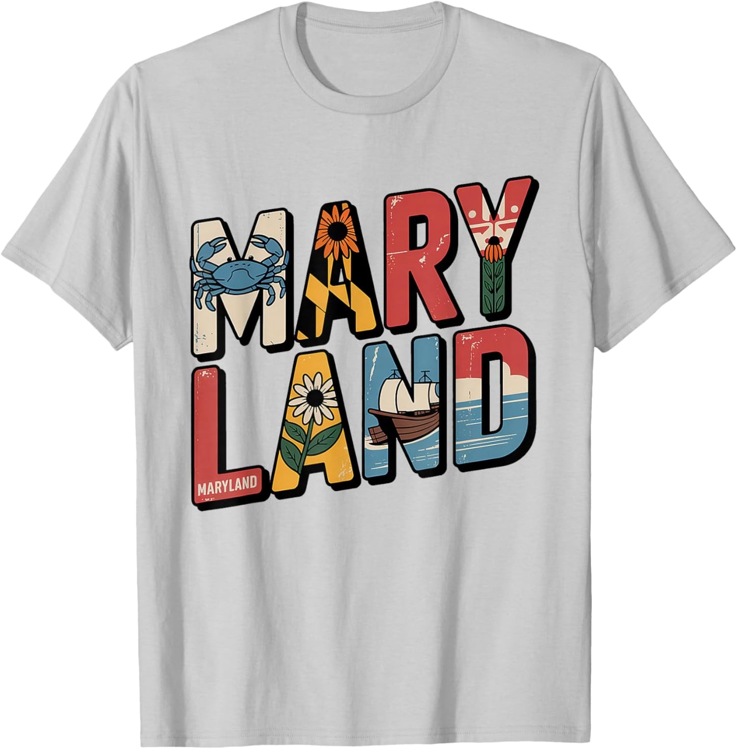 Maryland Flag - MD State Map & Crab Pride T-Shirt - T-Shirt | Ash