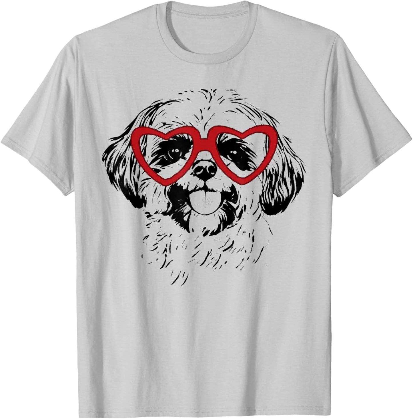 Valentine's Day Shih Tzu with Heart Glasses Love Art T-Shirt - T-Shirt | Ash