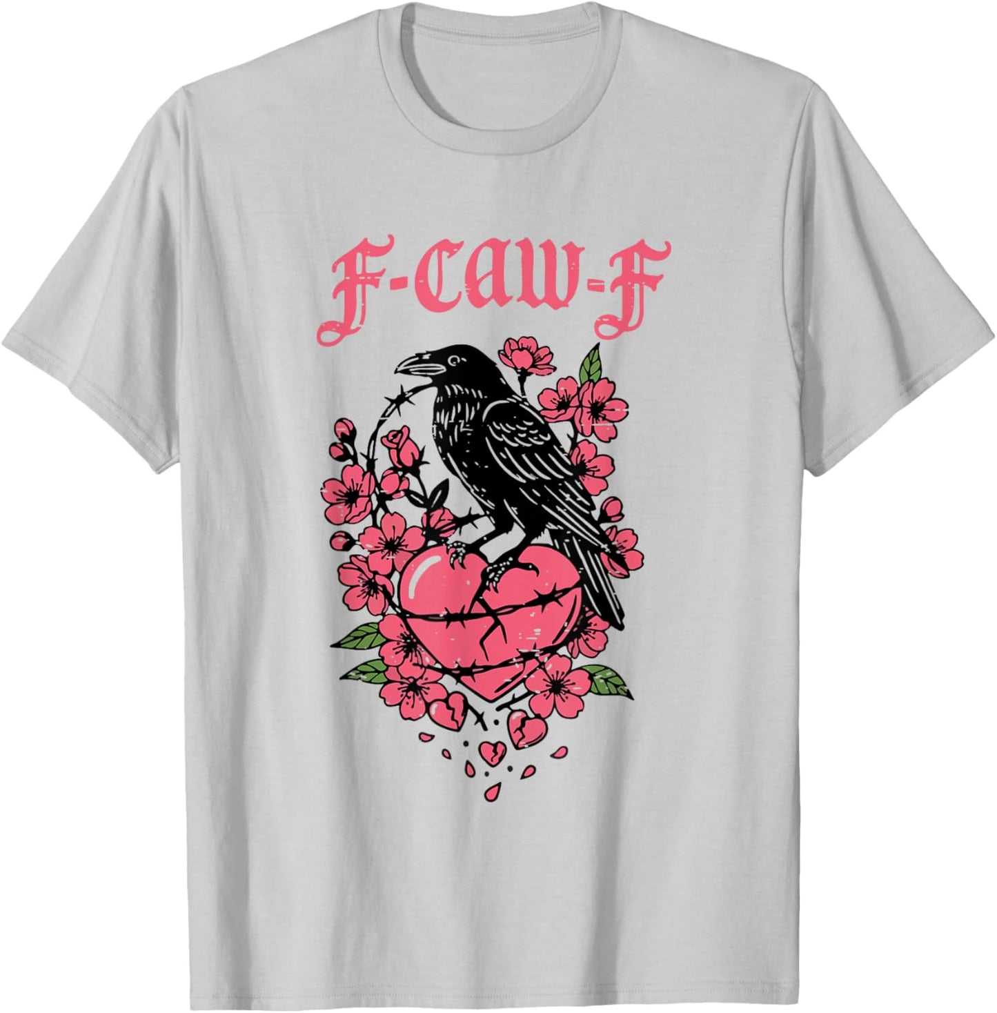 Funny Anti Valentines F Caw F Single Heart Floral Cute Bird T-Shirt - T-Shirt | Ash