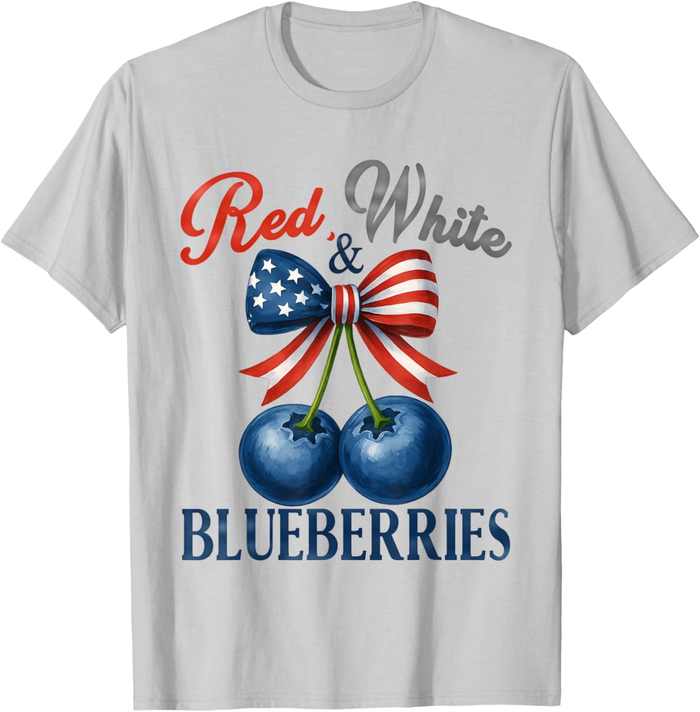 Red White and Blueberries Patriot Cute Coquette USA T-Shirt - T-Shirt | Ash