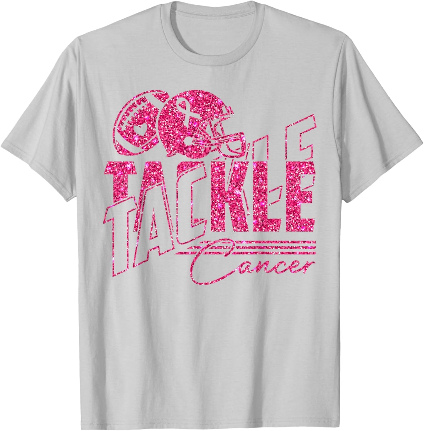 Tackle Cancer American Football Breast Cancer Awareness T-Shirt - T-Shirt | Ash