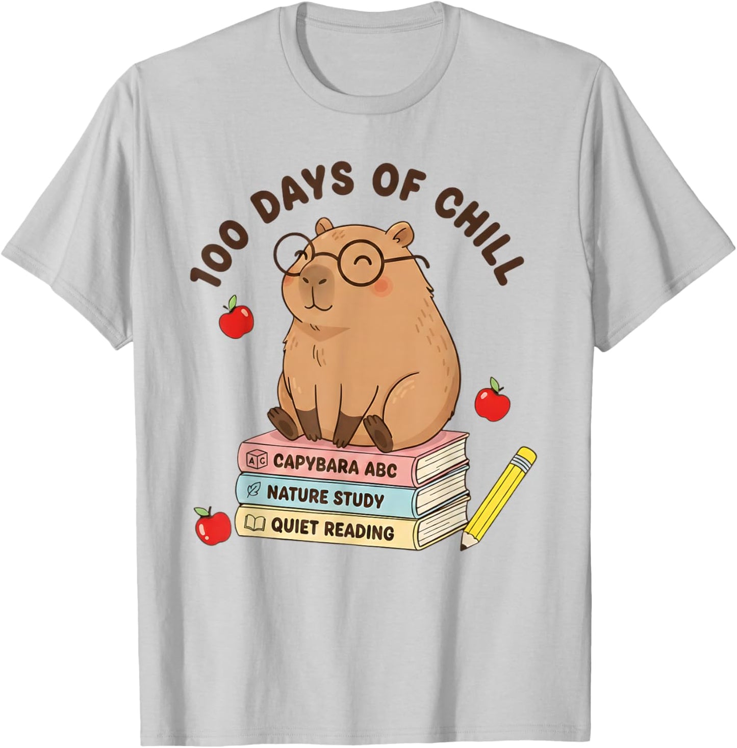 100 Days of Chill Cute Capybara School Book Lover Design T-Shirt - T-Shirt | Ash
