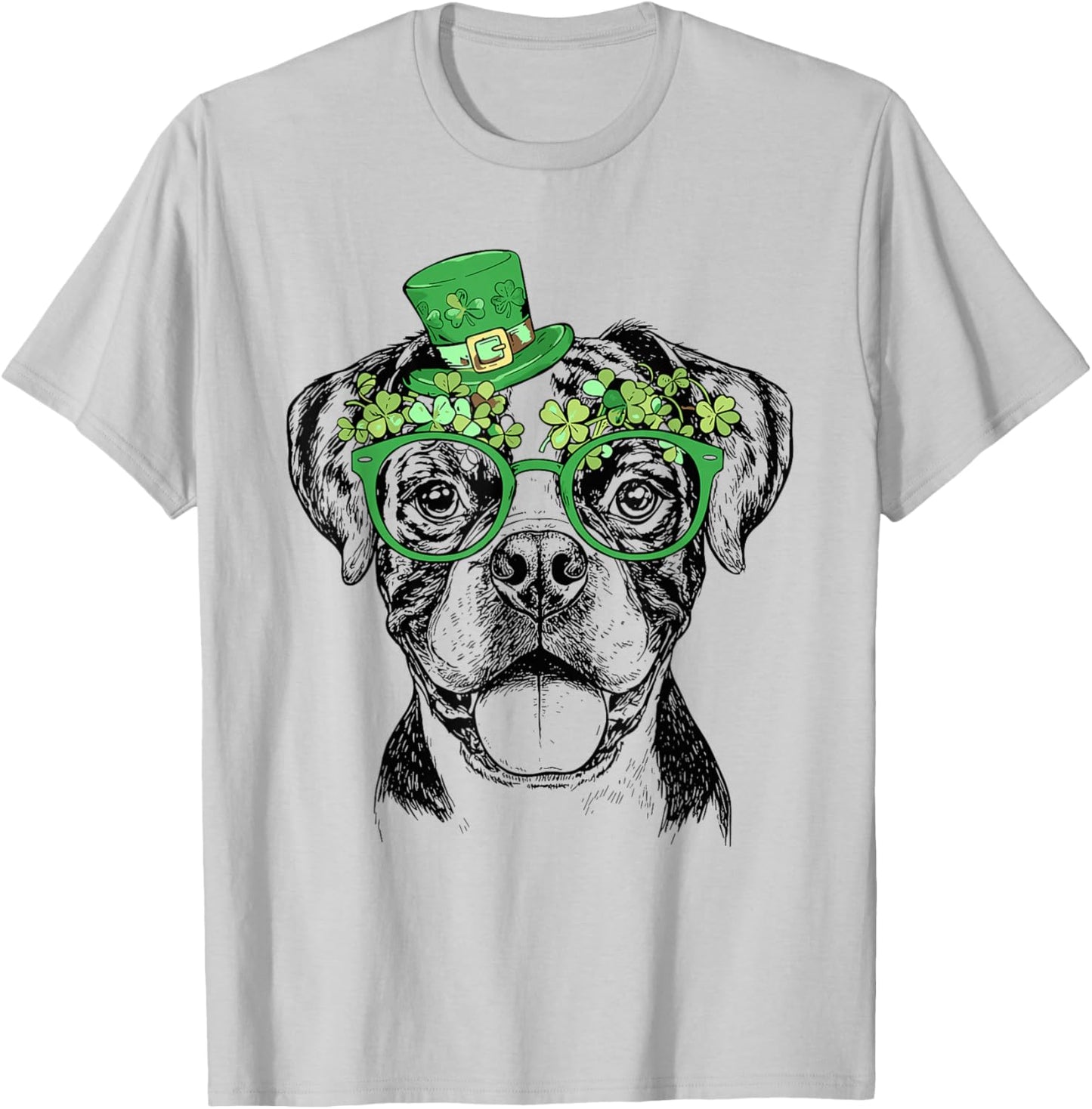 Lucky Boxer Dog St. Patrick’s Day Irish Shamrock Clover T-Shirt - T-Shirt | Ash