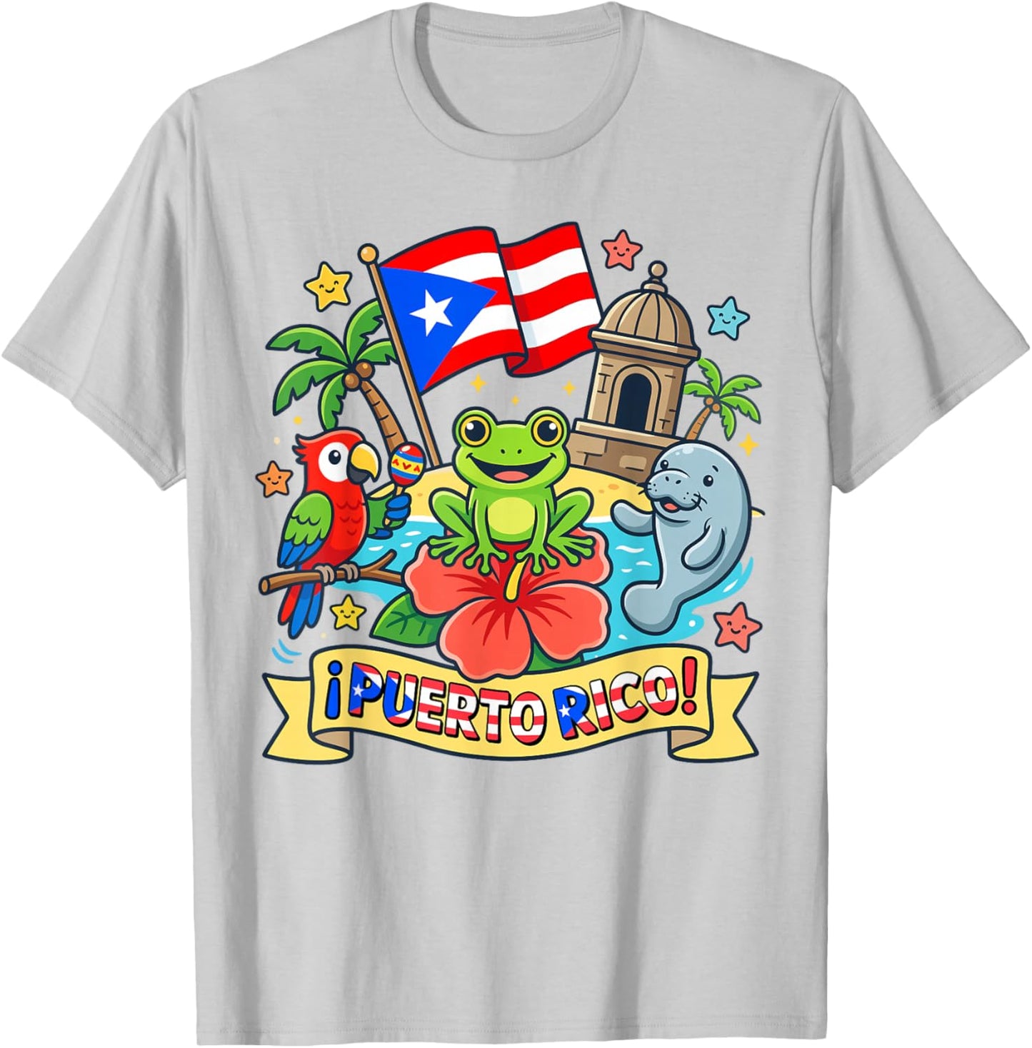 Puerto Rico Kids Coquí Frog Parrot Manatee Flag Heritage T-Shirt - T-Shirt | Ash