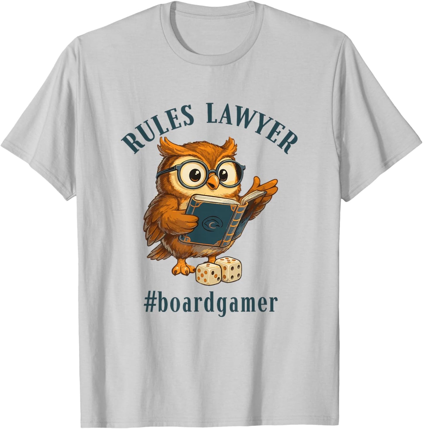 Cute Owl with Glasses Rules Lawyer Board Gamer Play Games T-Shirt - T-Shirt | Ash